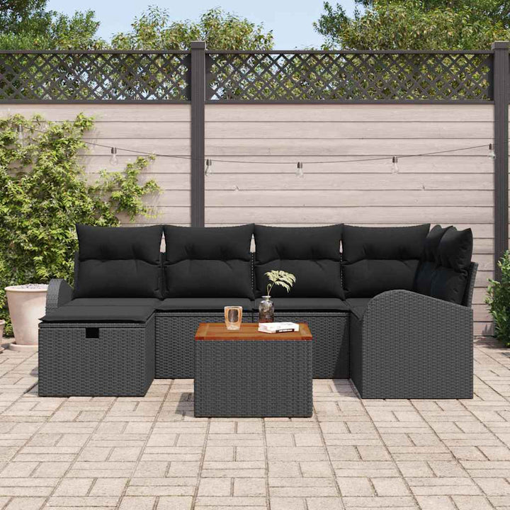 Havesofa Sæt 7 stk. Sort Poly rattan