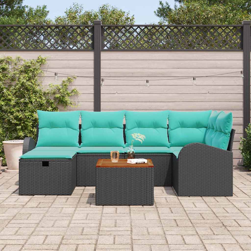 Havesofa Sæt 7 stk. Sort Poly rattan