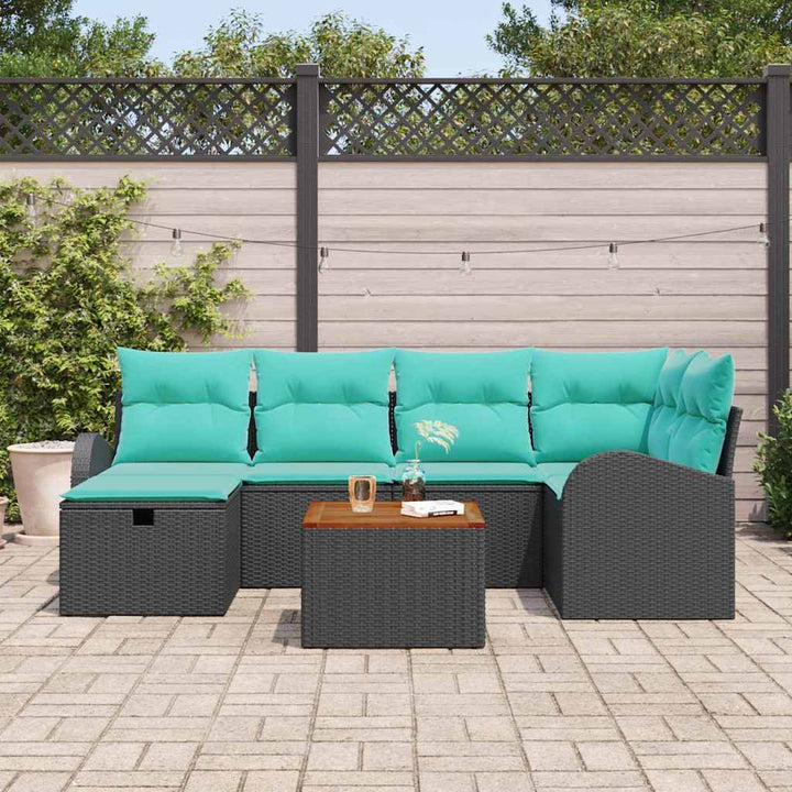 Havesofa Sæt 7 stk. Sort Poly rattan
