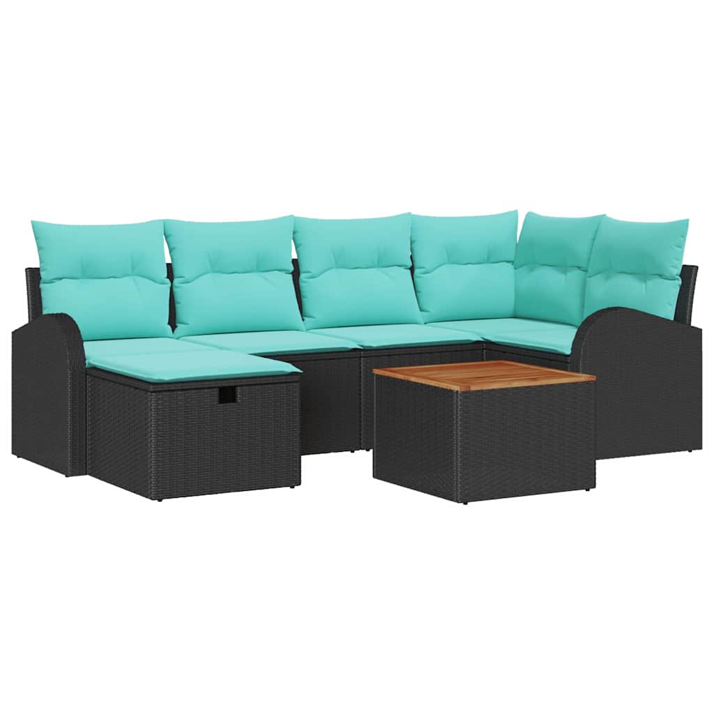 Havesofa Sæt 7 stk. Sort Poly rattan