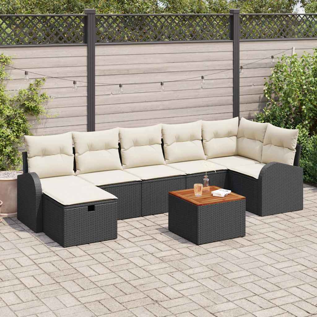 Havesofa Sæt med pude med opbevaring 8 pcs Sort Poly rattan