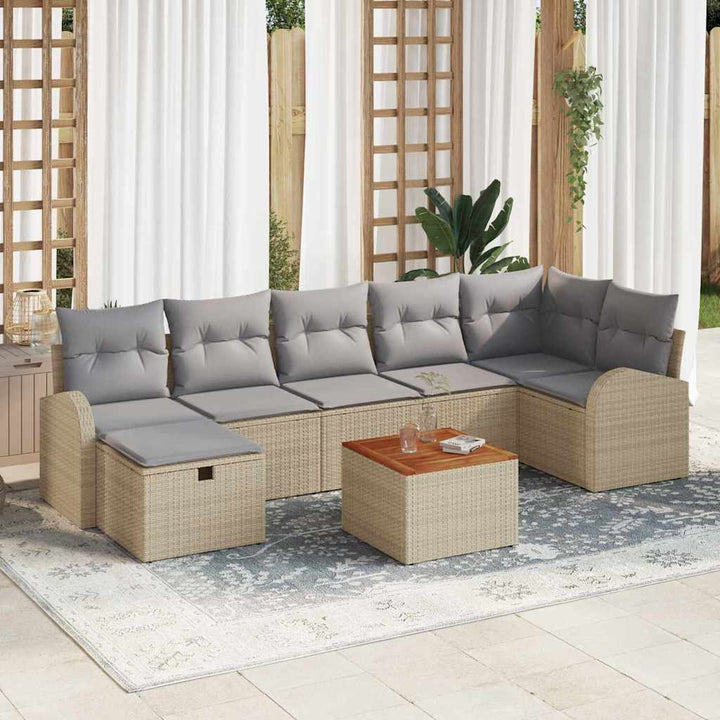 Havesofa Sæt 8 stk. Beige Poly rattan