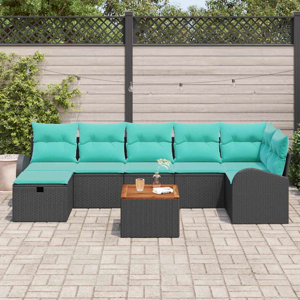 Havesofa Sæt 8 stk. Sort Poly rattan