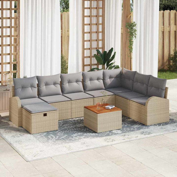 Havesofa Sæt 9 stk. Beige Poly rattan