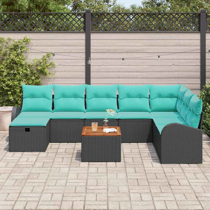 Havesofa Sæt 9 stk. Sort Poly rattan