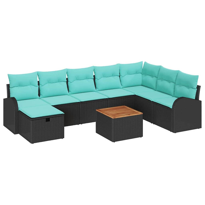 Havesofa Sæt 9 stk. Sort Poly rattan