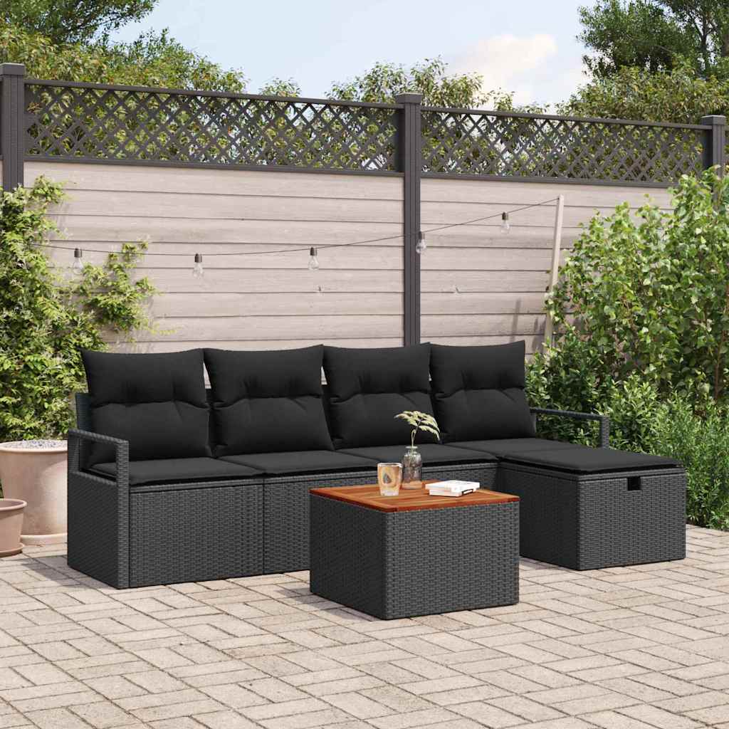 Havesofa Sæt 6 stk. Sort Poly rattan