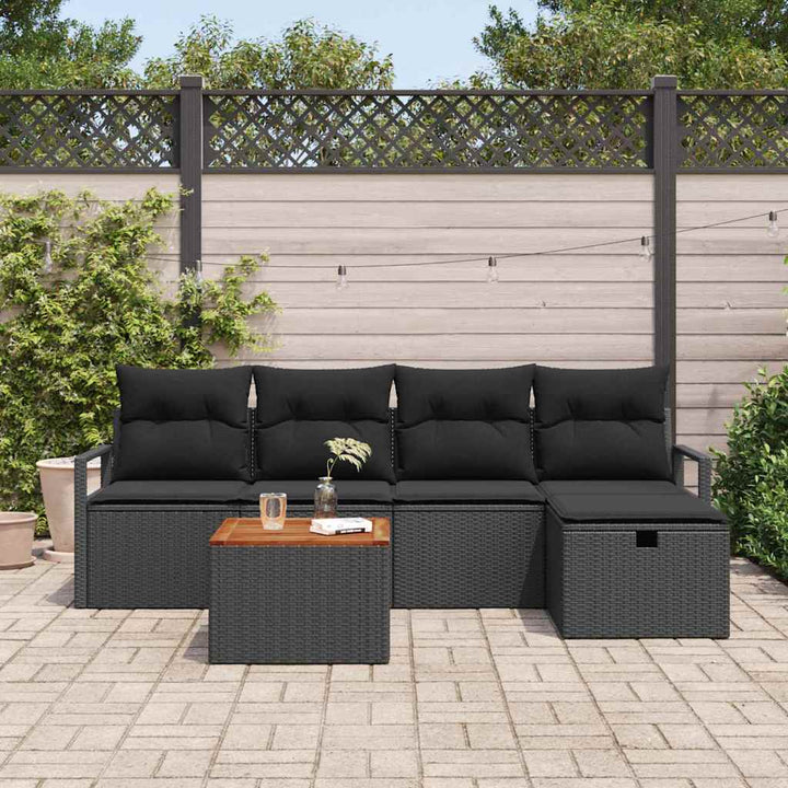 Havesofa Sæt 6 stk. Sort Poly rattan