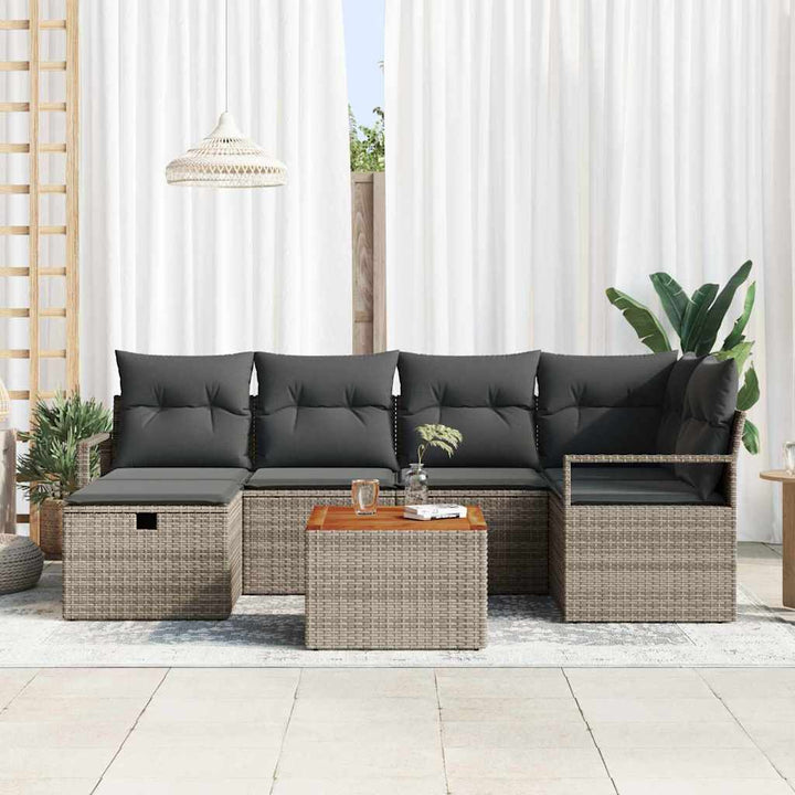 Havesofa Sæt 7 stk. Grå Poly rattan