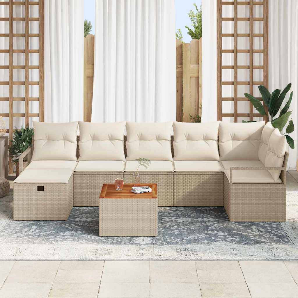 Havesofa Sæt med pude med opbevaring 8 pcs Beige Poly rattan