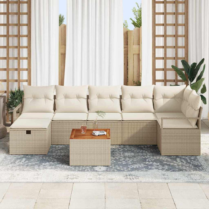 Havesofa Sæt med pude med opbevaring 8 pcs Beige Poly rattan