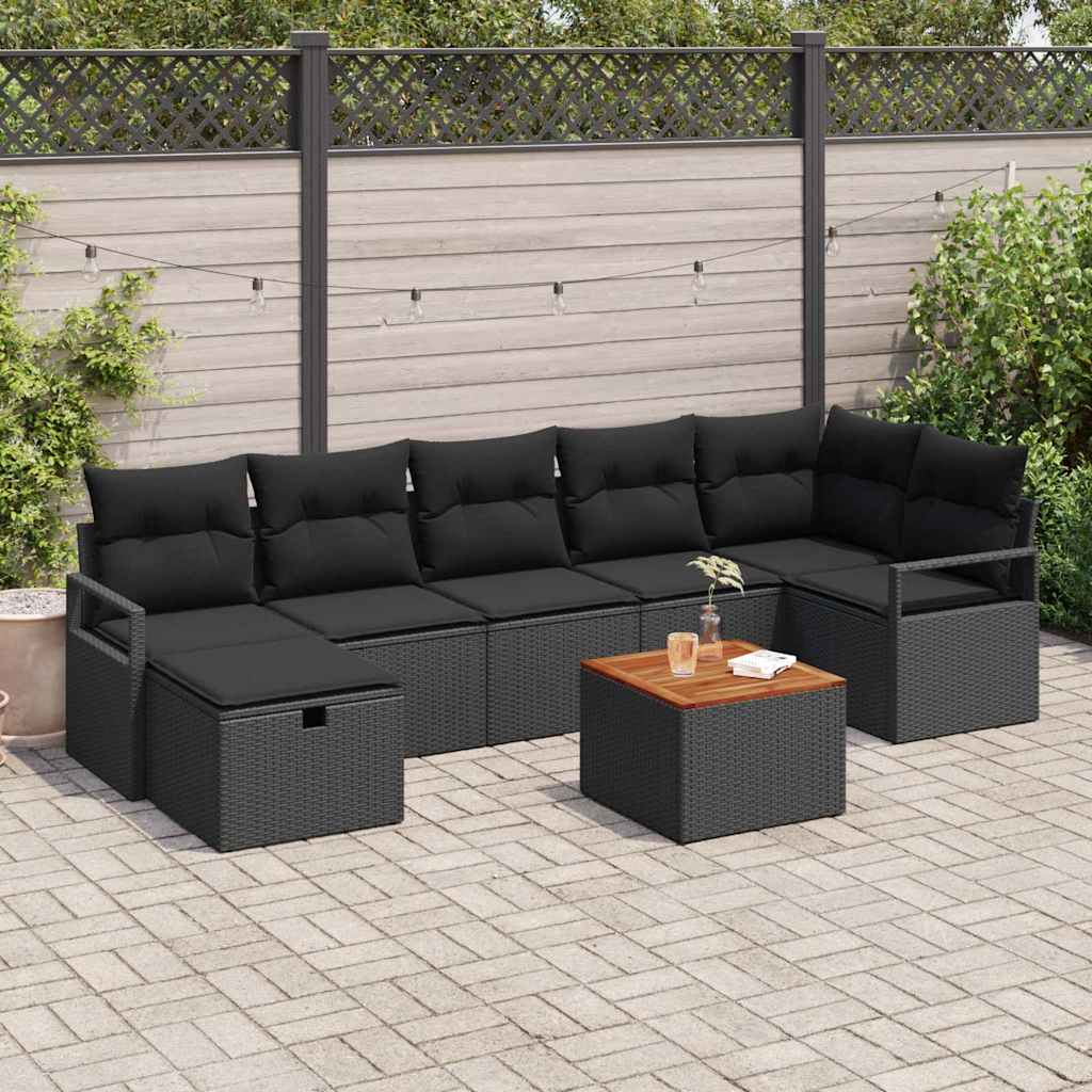 Havesofa Sæt 8 stk. Sort Poly rattan