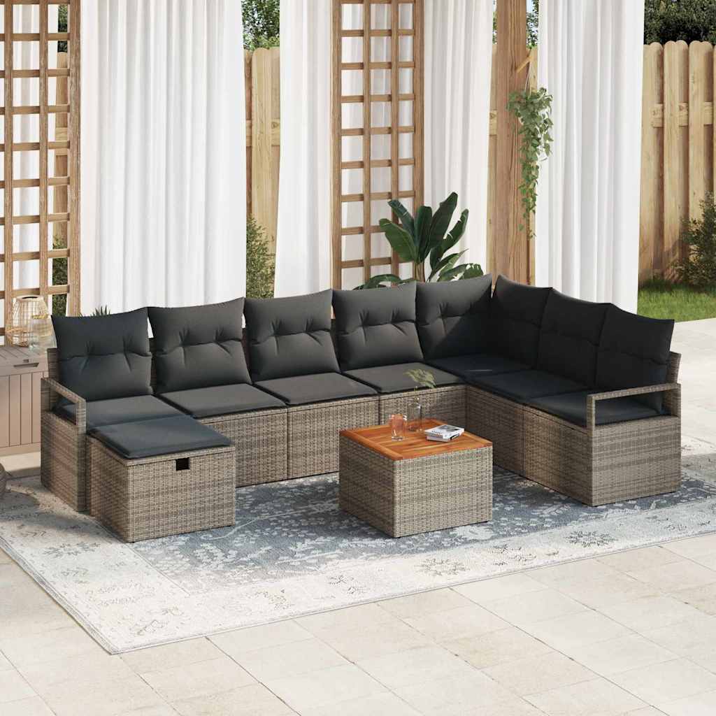 Havesofa Sæt 9 stk. Grå Poly rattan