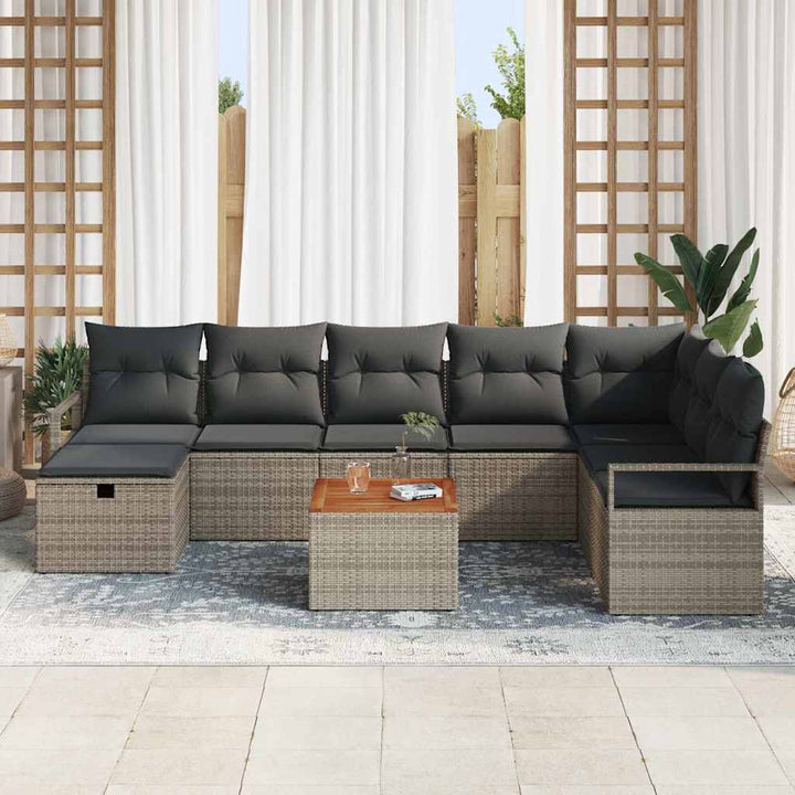 Havesofa Sæt 9 stk. Grå Poly rattan