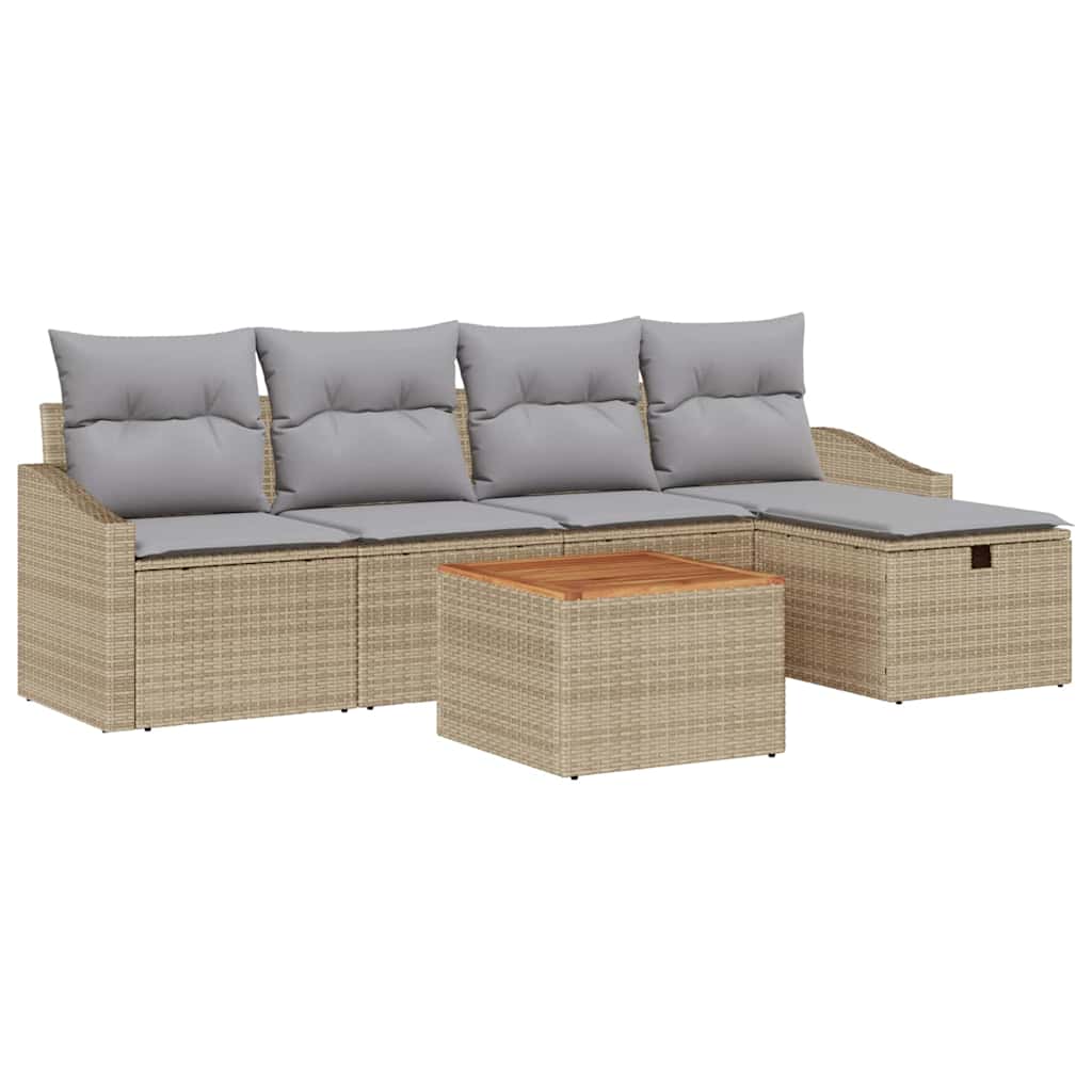 Havesofa Sæt 6 stk. Beige Poly rattan