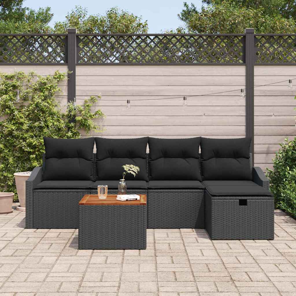 Havesofa Sæt 6 stk. Sort Poly rattan