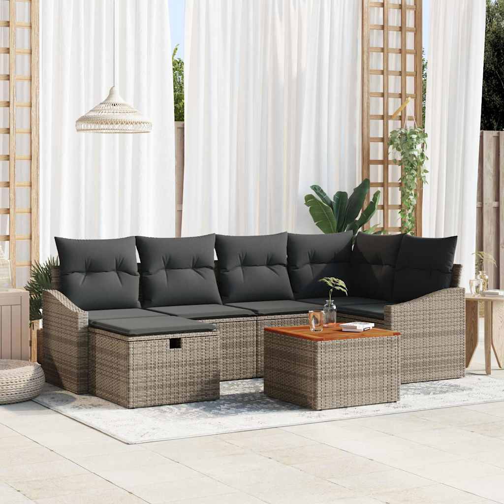 Havesofa Sæt 7 stk. Grå Poly rattan