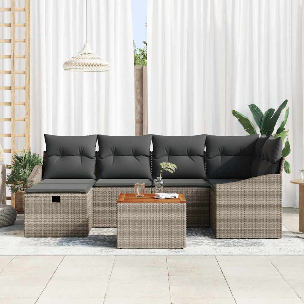 Havesofa Sæt 7 stk. Grå Poly rattan