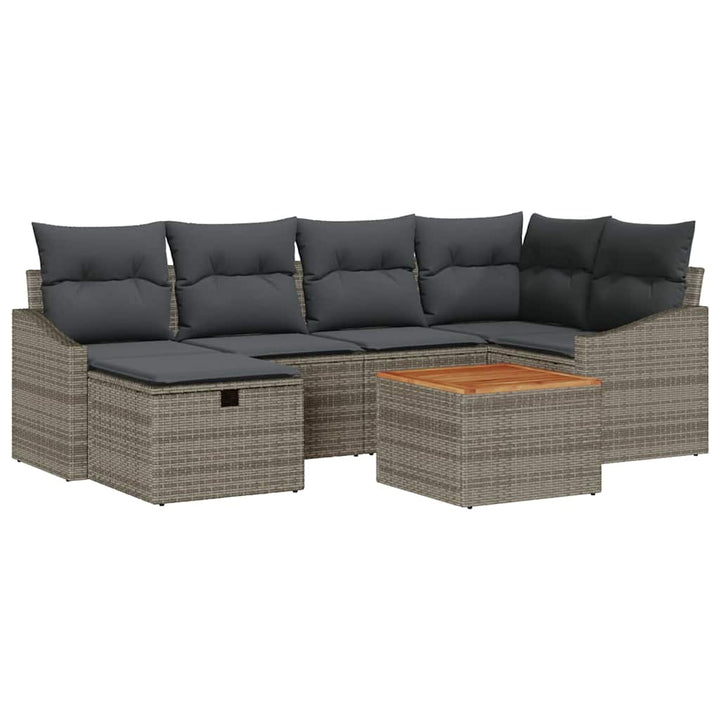 Havesofa Sæt 7 stk. Grå Poly rattan