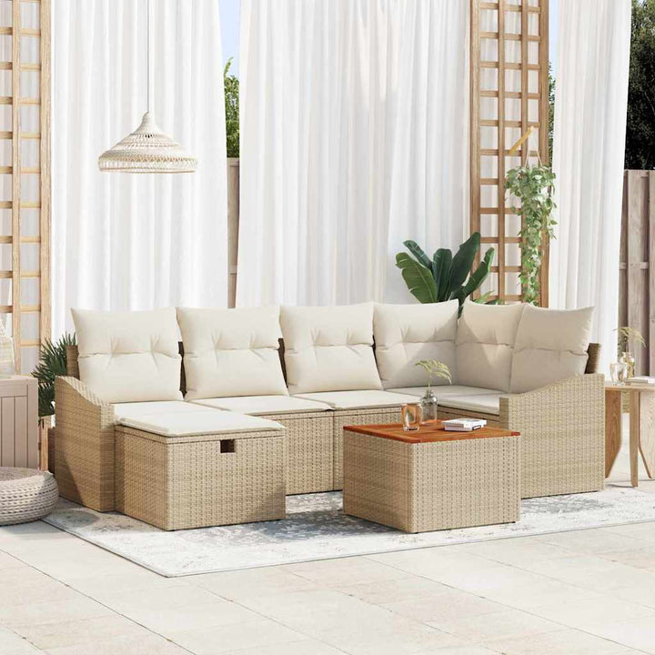 Havesofa Sæt med pude med opbevaring 7 pcs Beige Poly rattan