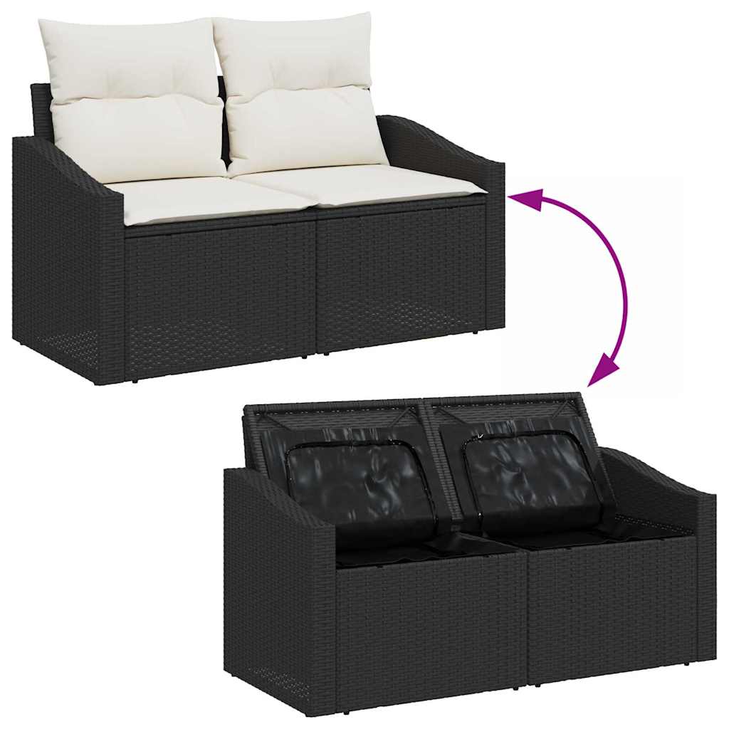 Havesofa Sæt med opbevaring 8 pcs Sort Poly rattan