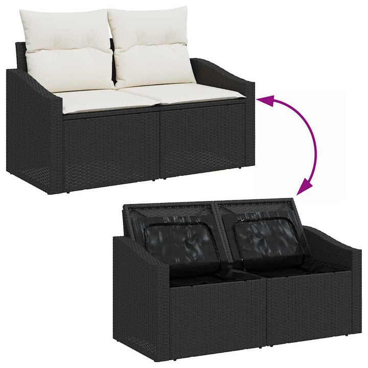 Havesofa Sæt med opbevaring 8 pcs Sort Poly rattan