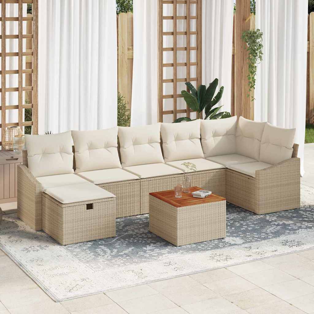 Havesofa Sæt med pude med opbevaring 8 pcs Beige Poly rattan