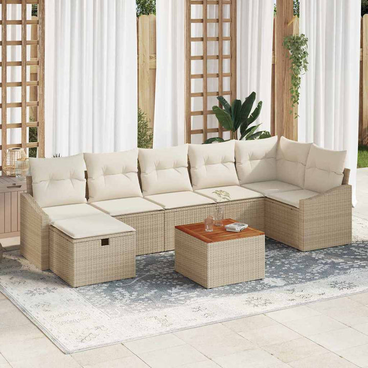 Havesofa Sæt med pude med opbevaring 8 pcs Beige Poly rattan