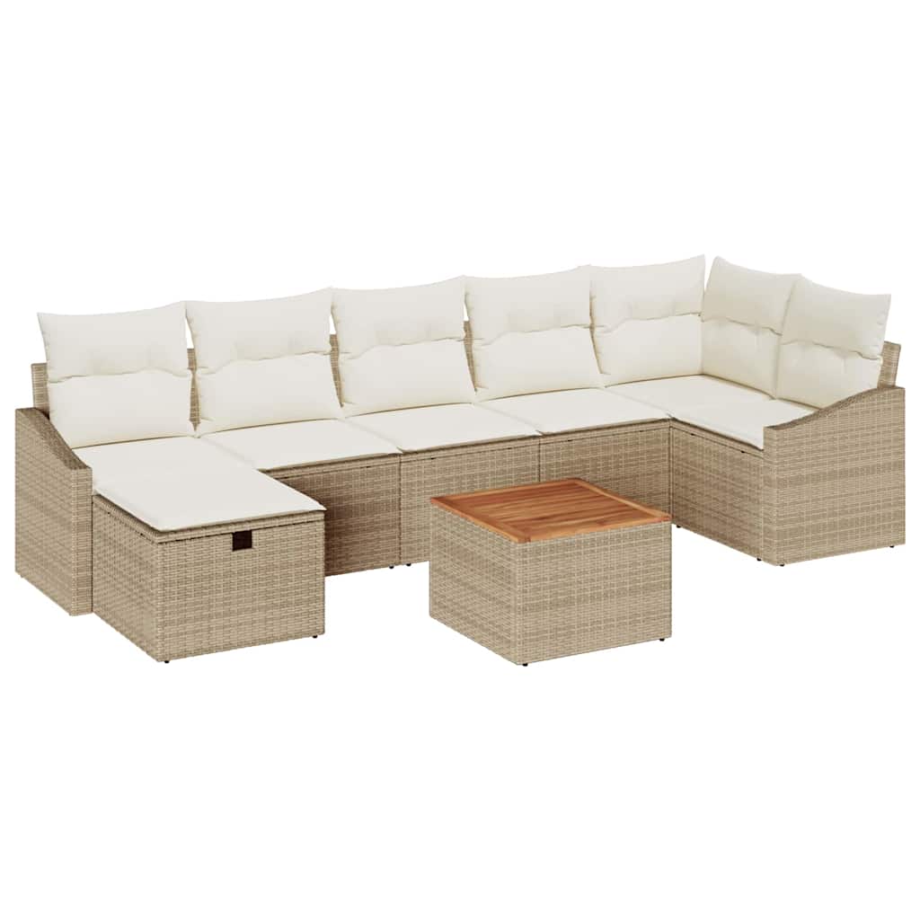 Havesofa Sæt med pude med opbevaring 8 pcs Beige Poly rattan