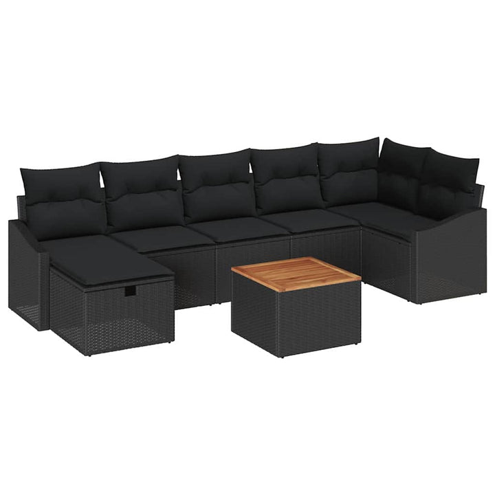 Havesofa Sæt 8 stk. Sort Poly rattan