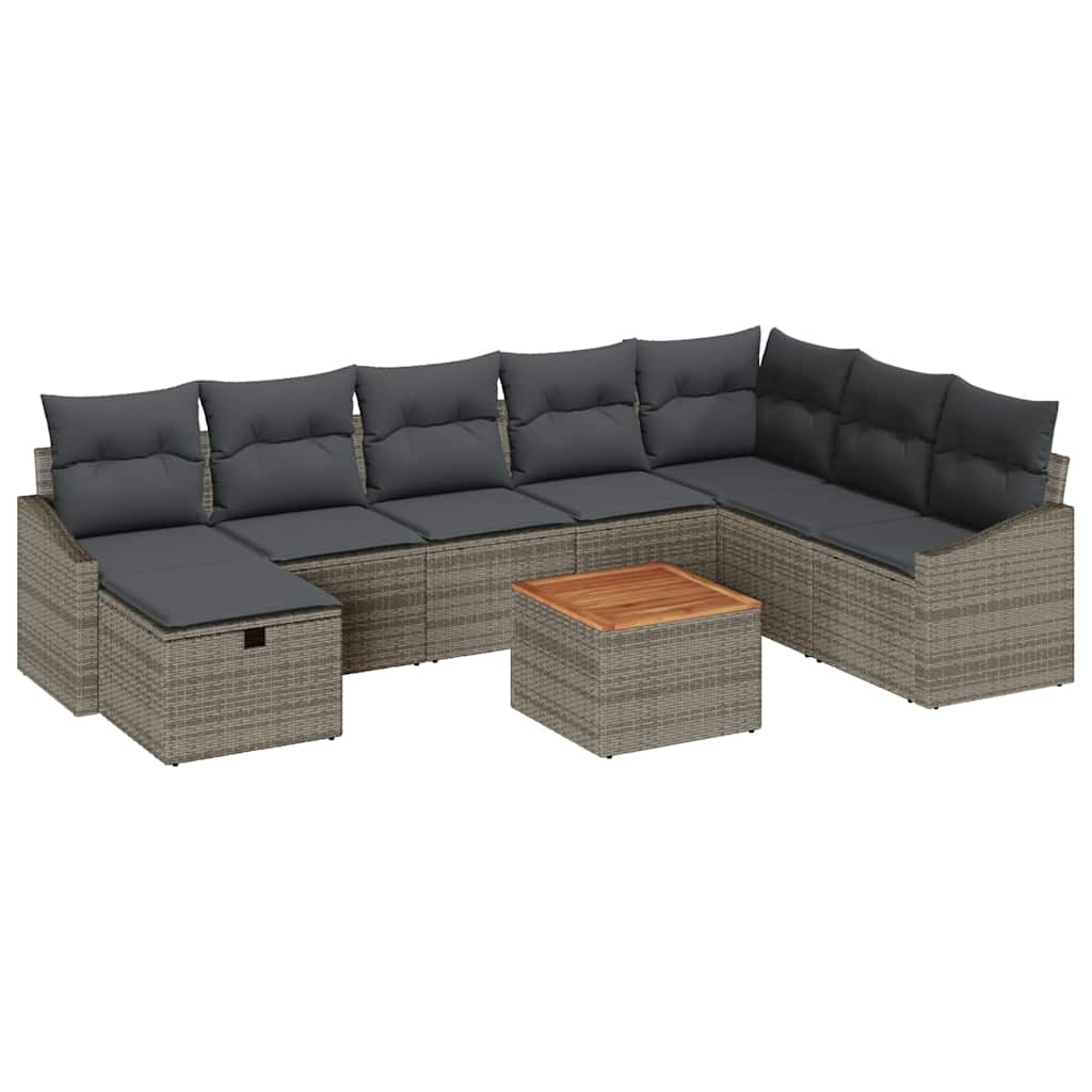 Havesofa Sæt 9 stk. Grå Poly rattan