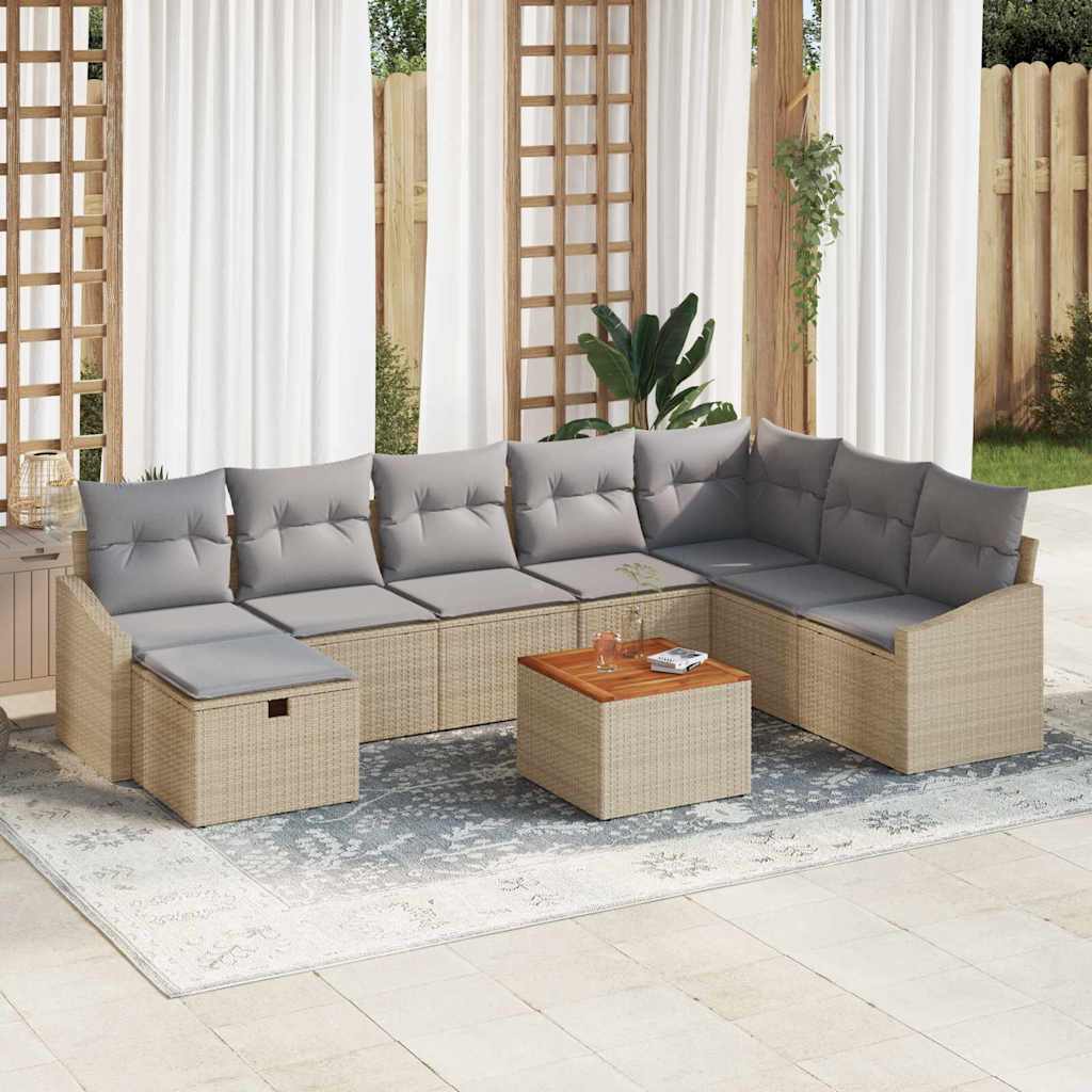 Havesofa Sæt 9 stk. Beige Poly rattan