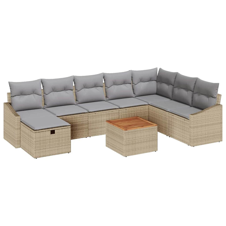 Havesofa Sæt 9 stk. Beige Poly rattan