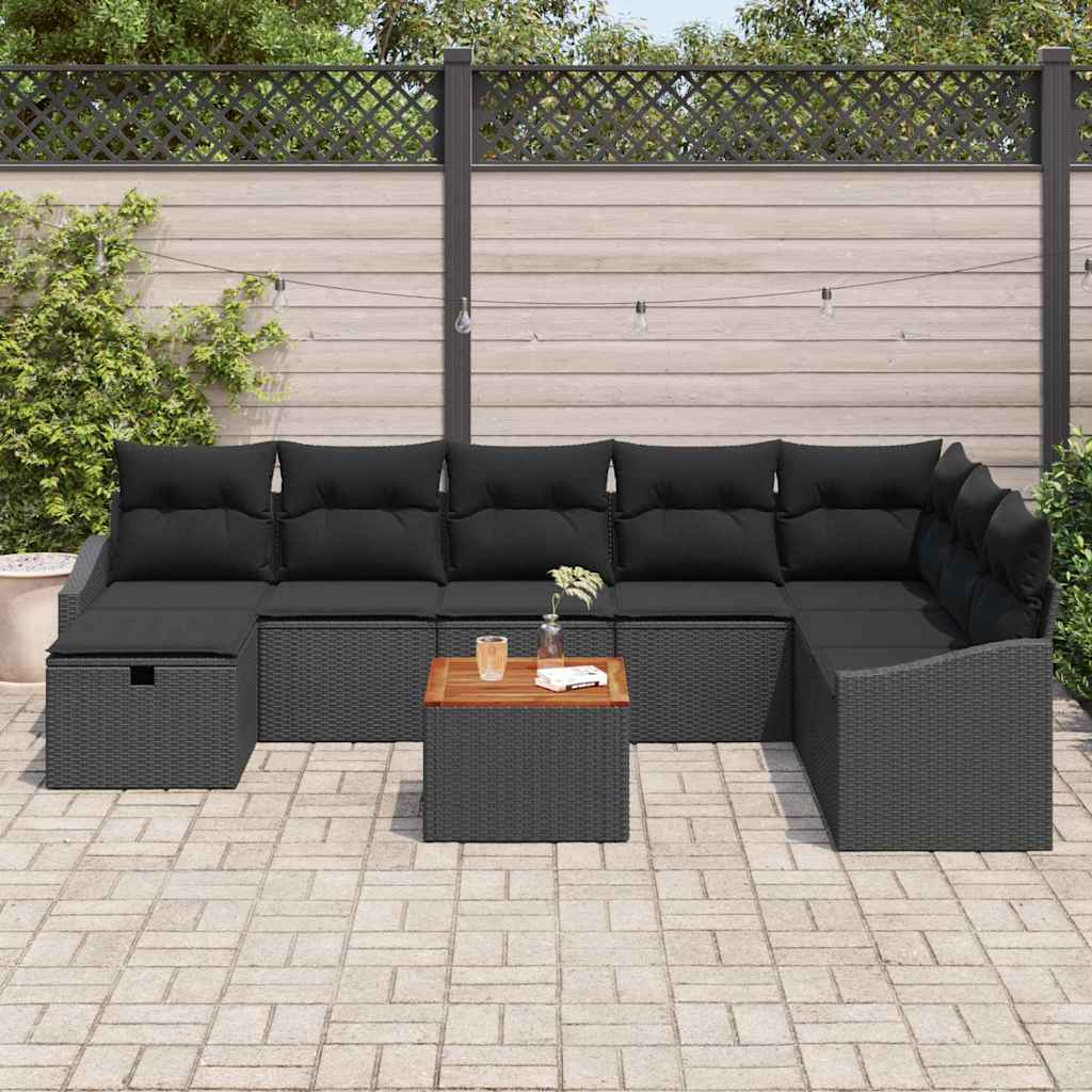 Havesofa Sæt 9 stk. Sort Poly rattan
