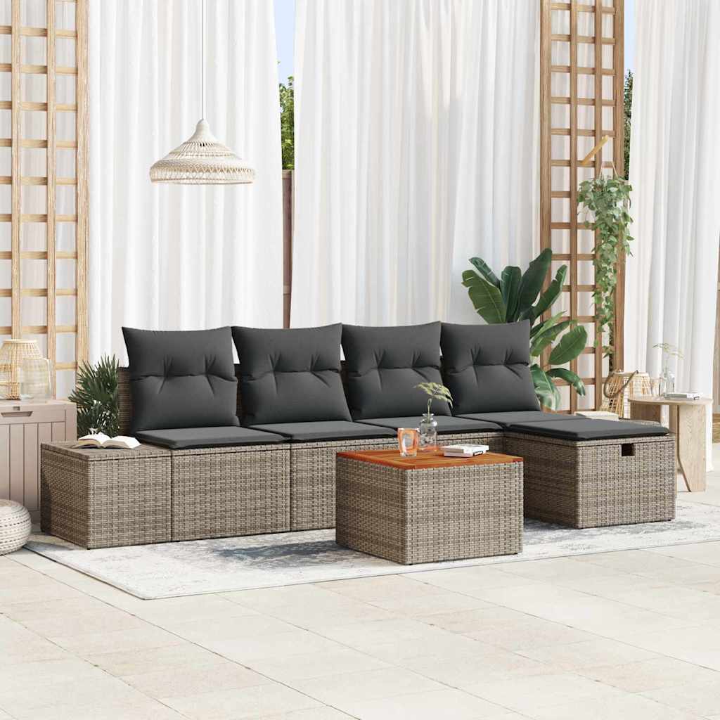 Havesofa Sæt 6 stk. Grå Poly rattan
