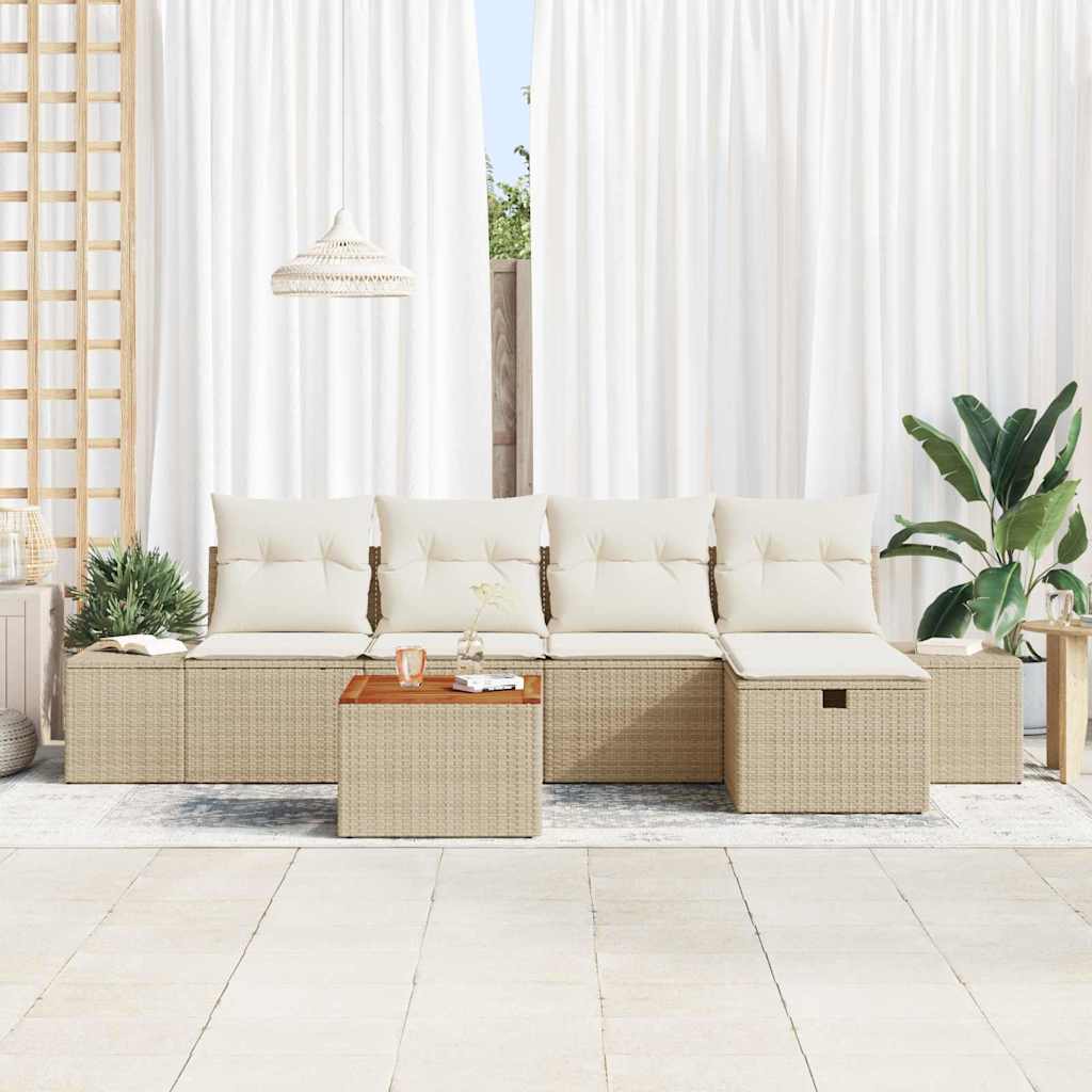 Havesofa Sæt 6 stk. Beige Poly rattan