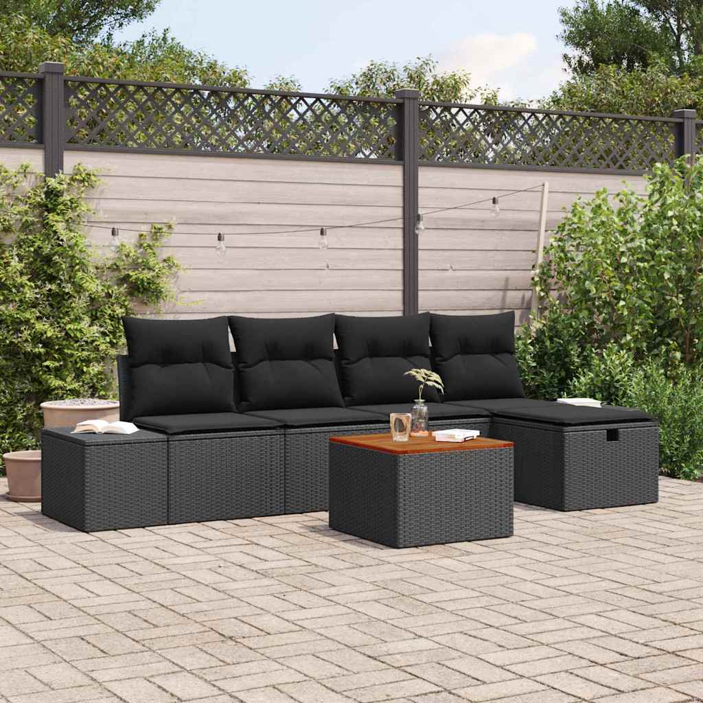Havesofa Sæt 6 stk. Sort Poly rattan