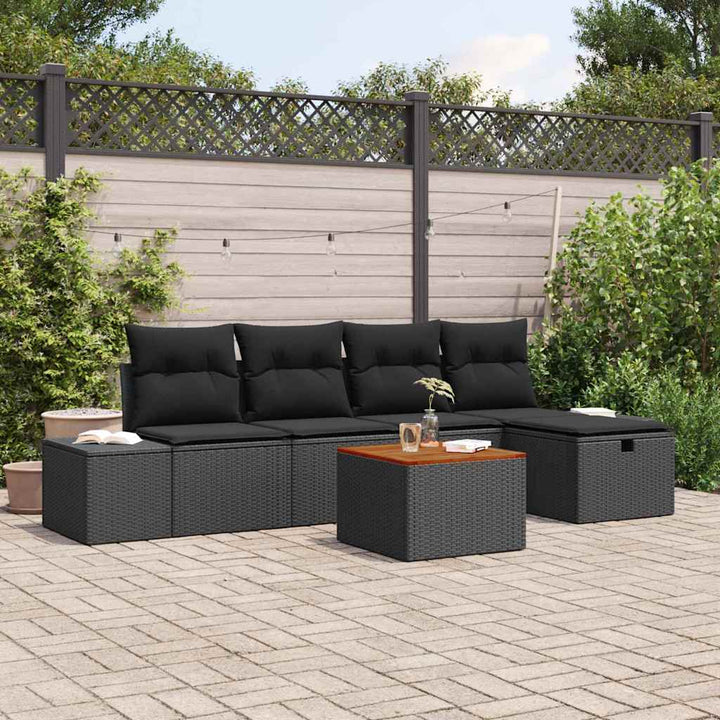 Havesofa Sæt 6 stk. Sort Poly rattan