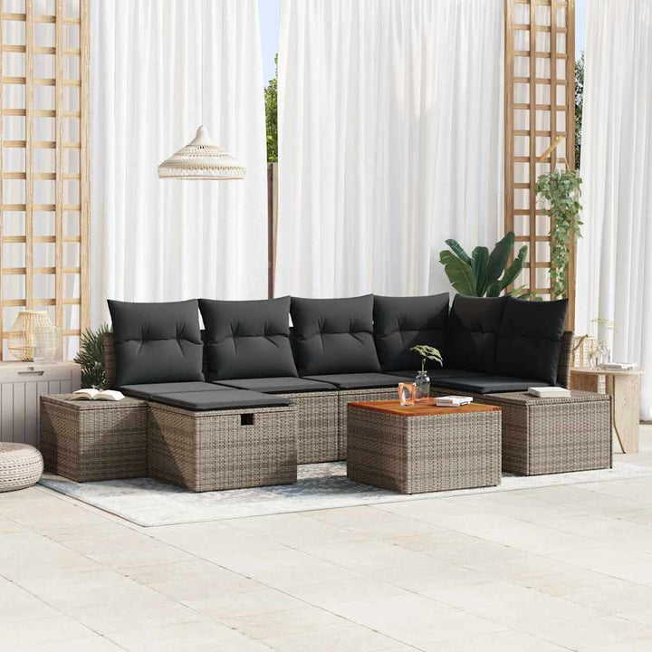 Havesofa Sæt 7 stk. Grå Poly rattan