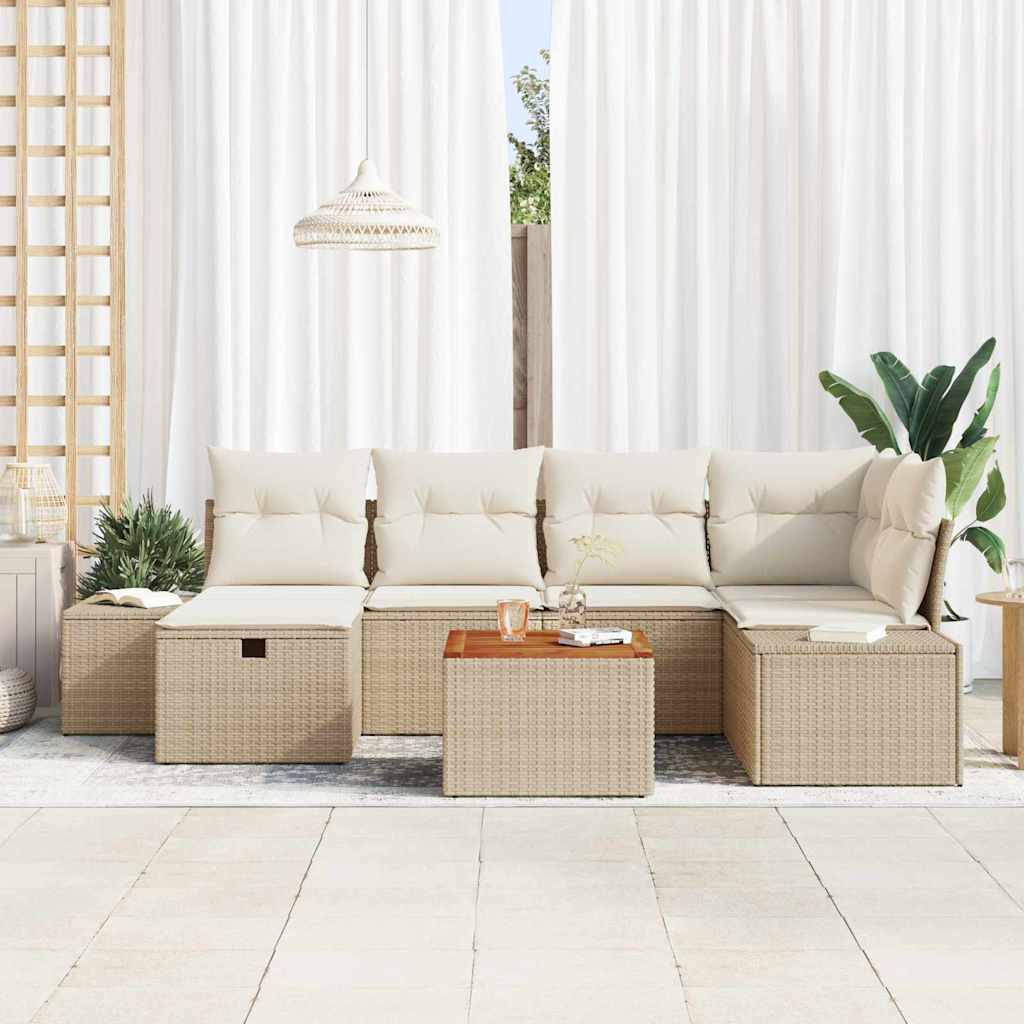 Havesofa Sæt 7 stk. Beige Poly rattan