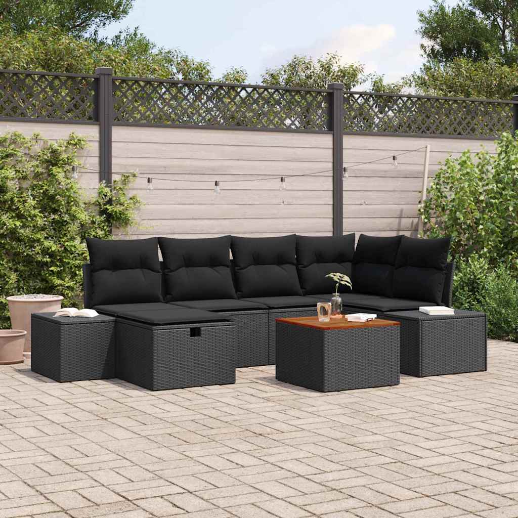 Havesofa Sæt 7 stk. Sort Poly rattan
