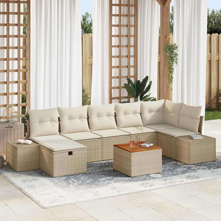 Havesofa Sæt 8 stk. Beige Poly rattan