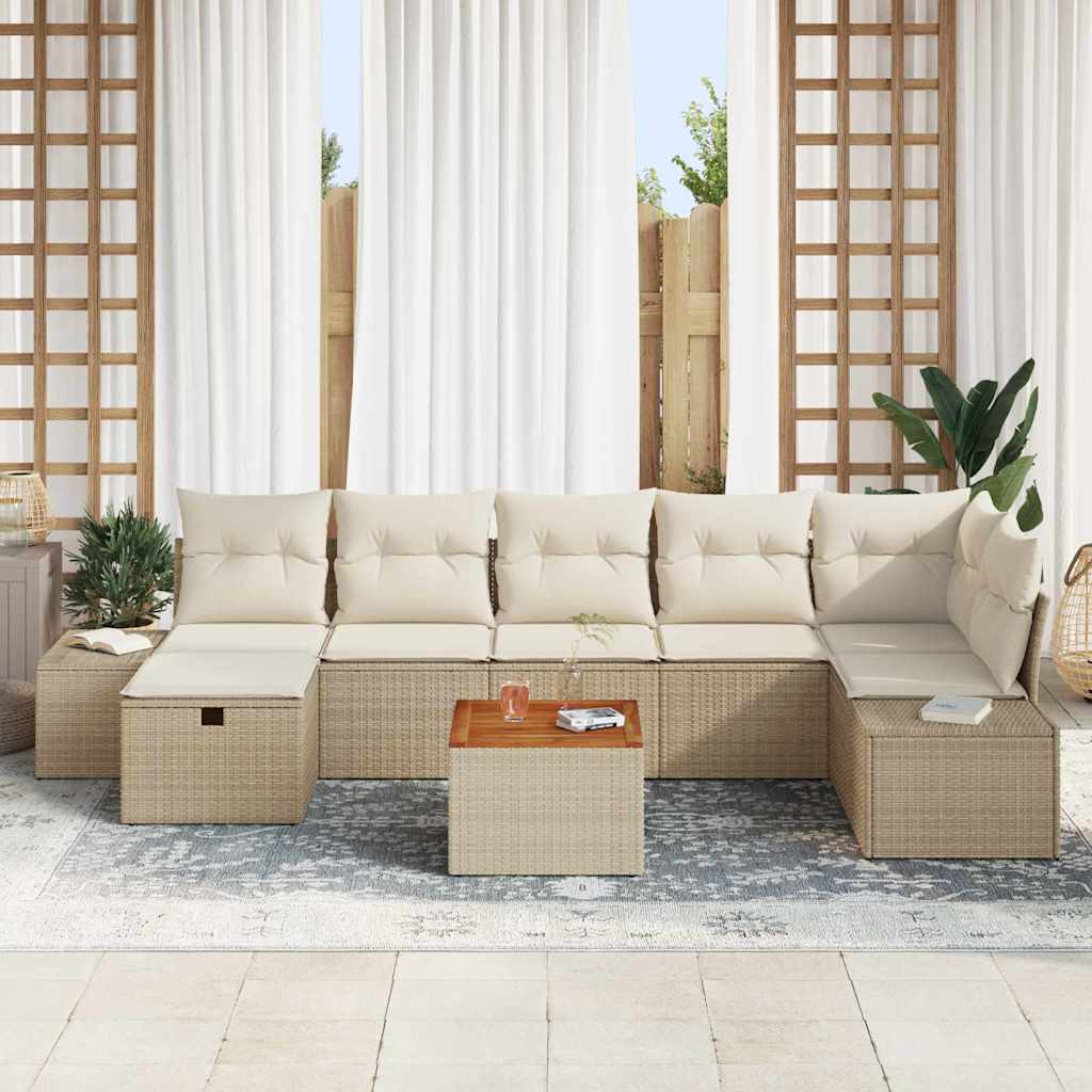 Havesofa Sæt 8 stk. Beige Poly rattan