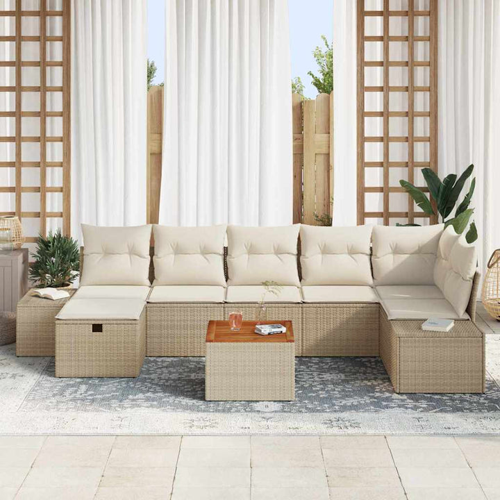 Havesofa Sæt 8 stk. Beige Poly rattan