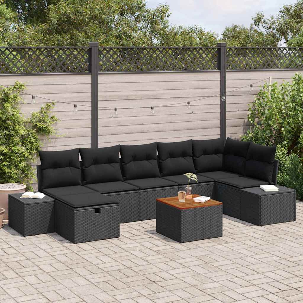 Havesofa Sæt 8 stk. Sort Poly rattan
