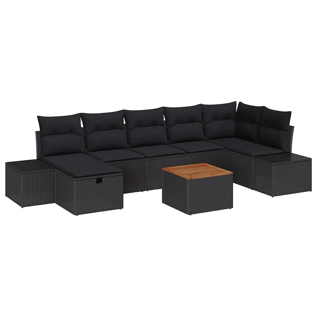Havesofa Sæt 8 stk. Sort Poly rattan