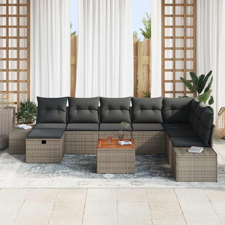 Havesofa Sæt 9 stk. Grå Poly rattan