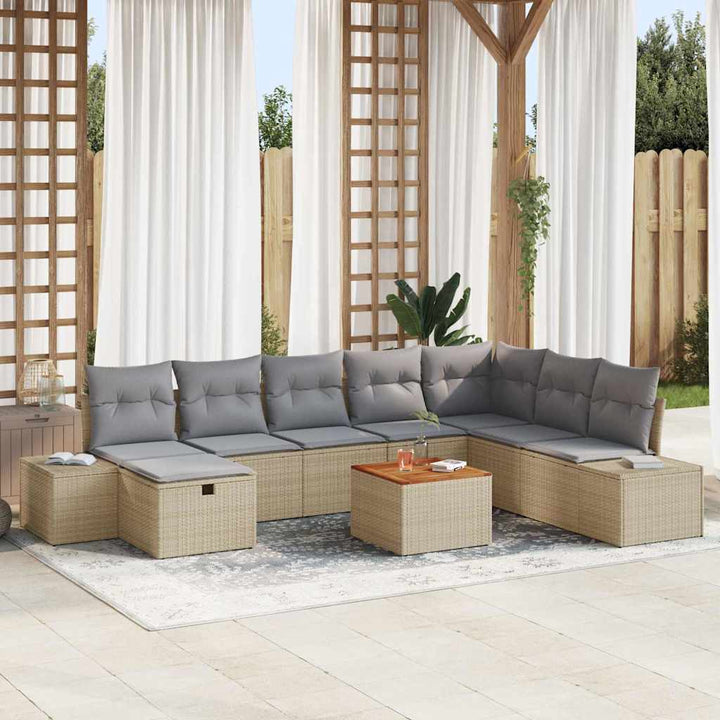 Havesofa Sæt 9 stk. Beige Poly rattan