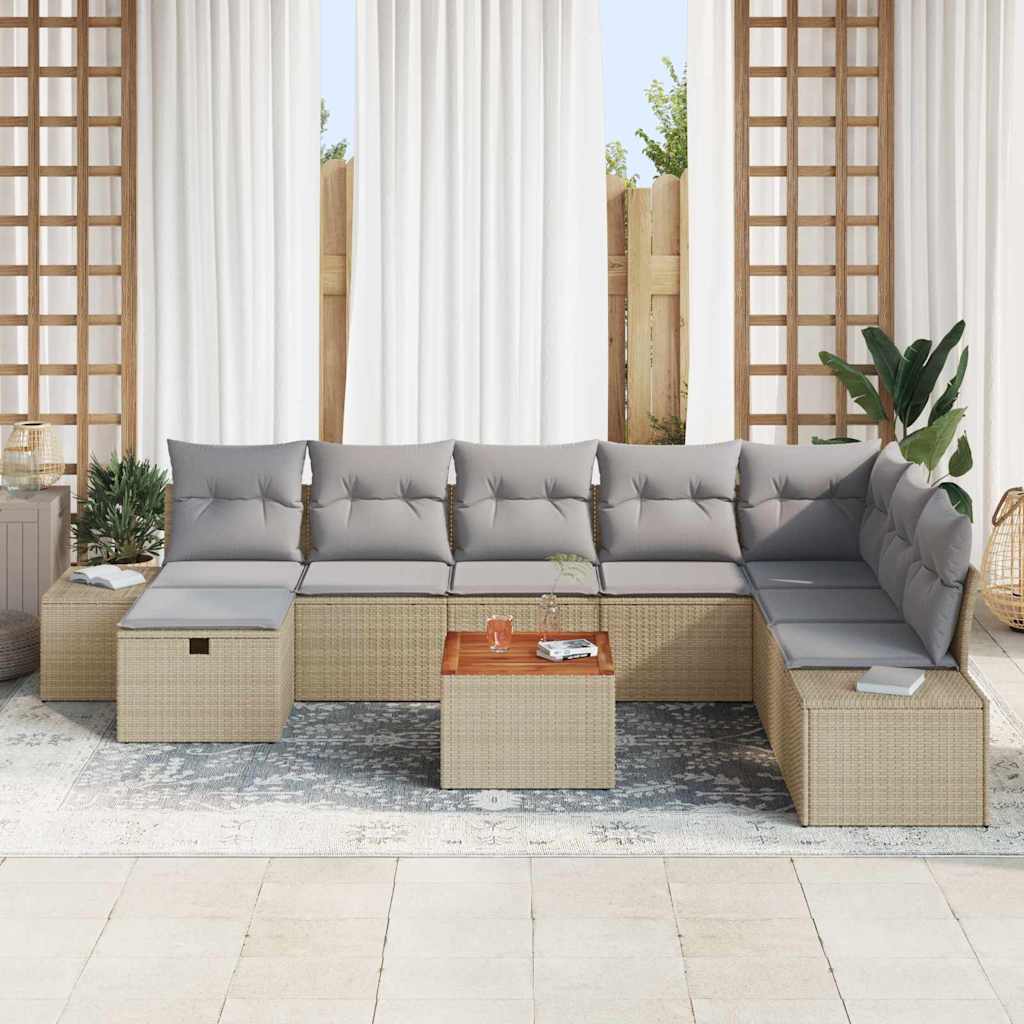 Havesofa Sæt 9 stk. Beige Poly rattan