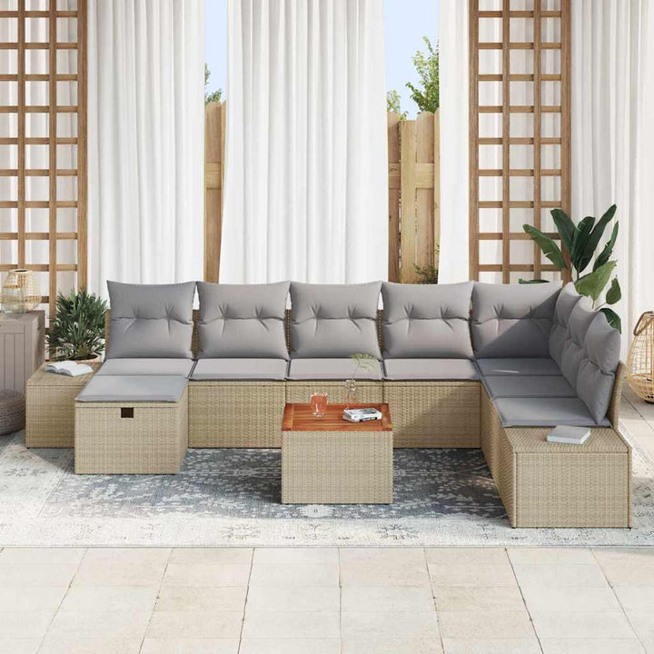 Havesofa Sæt 9 stk. Beige Poly rattan